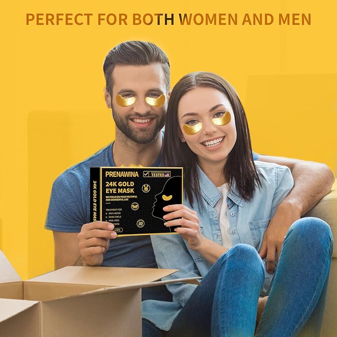 Under Eye Patches for Puffy Eyes Treatment 30 Pairs, 24K Gold Under Eye Masks for Dark Circles and Puffiness, Eye Gel Pads w/Collagen, Sodium Hyaluronate, Rose Essence for Eye Bags Treatment