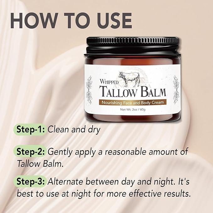 Beef Tallow for Skin | 100% Grass Fed Handmade Tallow Face Moisturizer | Face & Body | Whipped Moisturizer | 100% Natural Tallow Balm | No Parabens | Sensitive & Dry Skin, Eczema, Psoriasis