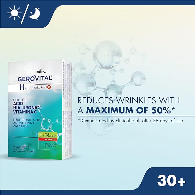 GEROVITAL HYALURON C Hyaluronic Acid Serum for Face with Vitamin C, Intensive Anti-Wrinkle Face Treatment, Hydrating, Face Moisturizer, for Normal, Mixed, Dry Skin, 10 vials x 2 ml