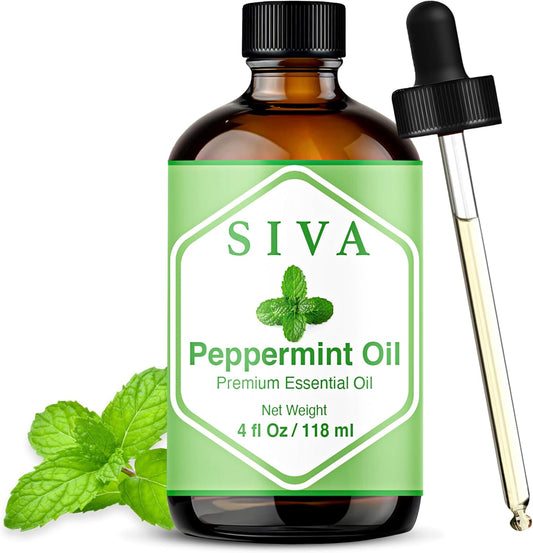 Siva Peppermint Essential Oil - 4 Fl Oz – 100% Natural Peppermint Oil - for Diffuser, Face, Skin Care, Aromatherapy, Hair Care, Scalp and Body Massage - with Dropper