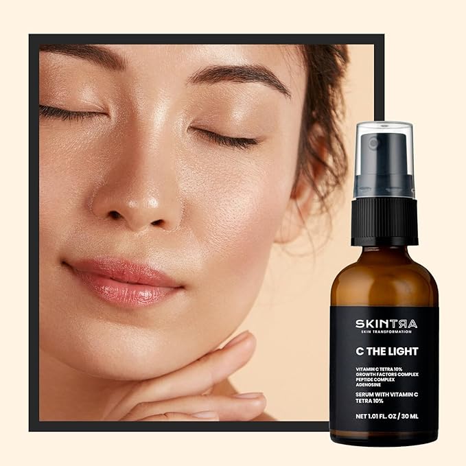 C The Light - 10% Stable Vitamin C Serum for Face, Neck, and Hands, Brightens & Firms Skin – Safe Vegan Formula Suitable for Sensitive Skin – 30 ml/Net 1.01 Fl. Oz
