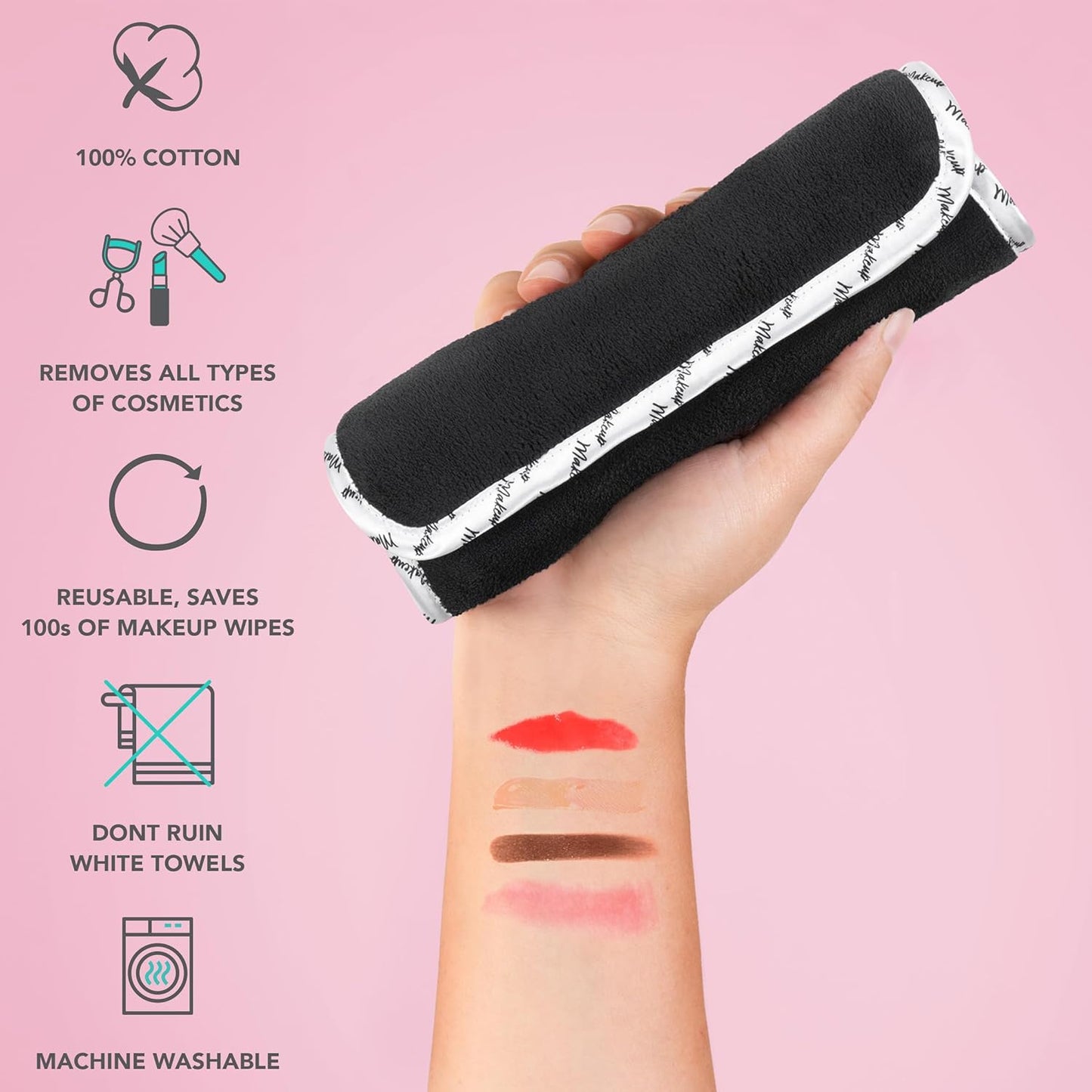 Arkwright Makeup Towels - Bulk Case of 108 - Ultra Soft & Gentle Microfiber Coral Fleece Washcloth Face Make Up Remover, Reusuable Eraser Cloth Essentials for Hosts & Artists, 13 x 13 in, Black/White