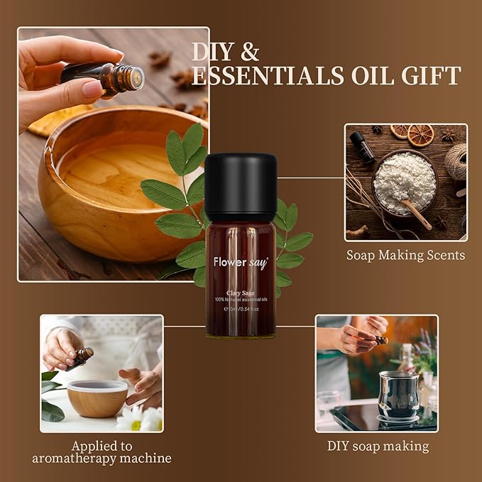 Clary Sage Essential Oil 0.34Oz - 100% Pure Natural MAX Undiluted Premium Therapeutic Grade Essential Oils for Diffuser/Skin Care/Massage/Hair/Toenails