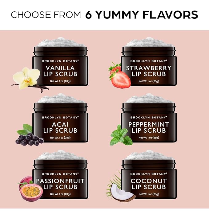 Brooklyn Botany Lip Scrub Exfoliator 1 oz – Lip Moisturizer for Dry Lips and Chapped Lips – Gentle Lip Exfoliator for Smooth and Brighter Lips – Vanilla Flavor