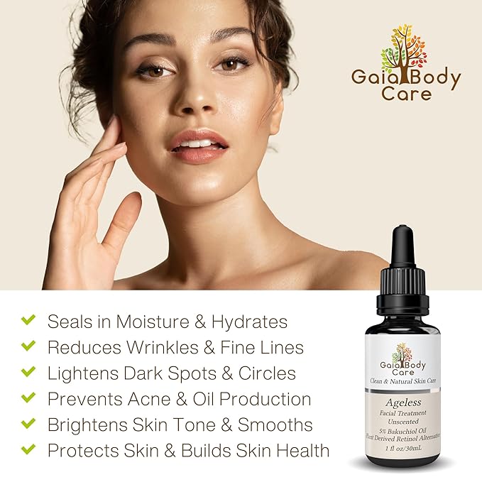 Gaia Body Care 5% Bakuchiol Oil Organic - Anti Aging, Anti Wrinkle, Reduces Fine Lines, Smooths Skin, Hydrates - Botanical Vegan - Natural Retinol Alternative Facial Oil (1oz, Unscented)