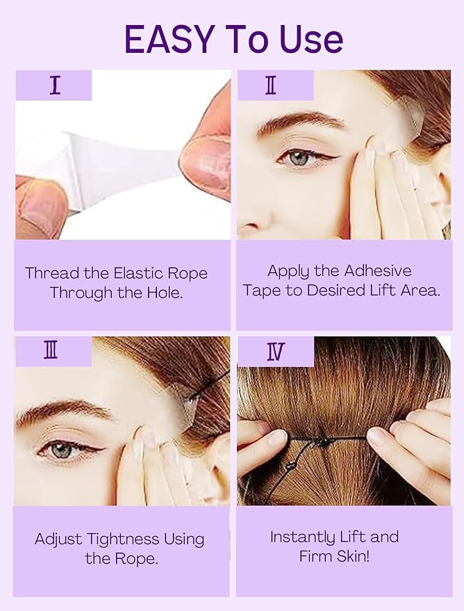 ACADA Face Lift Tape Invisible with String Anti-Wrinkle Face Tape for Lifting Sagging Skin, Facial Tape for Wrinkles, Breathable, Waterproof, Strong Adhesive,120pcs Face Tapes with 15 Light Bands