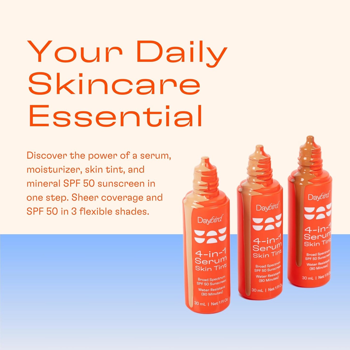 Daybird 4 in 1 Tinted Serum, Tinted Moisturizer and Sunscreen for Face, SPF 50+ Niacinamide, 1 Ounce (light)