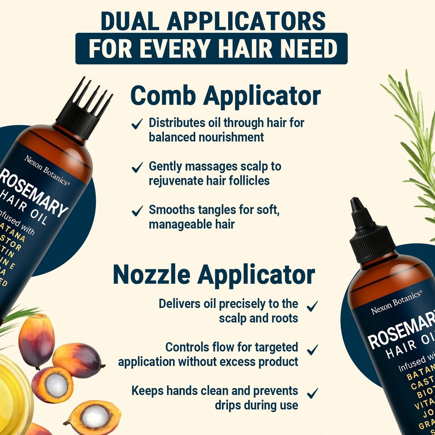 Rosemary Oil for Hair Growth 6 fl oz - Natural Scalp and Hair Oil with Batana, Castor, Biotin, Vitamin E, Grapeseed, Jojoba, Sesame - Aceite de Romero y Batana - Nexon Botanics