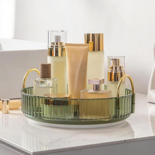 360° Rotating Makeup Organizer, Bathroom Make Up Spinning Holder Rack, Large Capacity Cosmetics Storage Vanity Shelf Countertop, Fits Cosmetics, Perfume, Skincare, Lipsticks(1 Tier, Green)