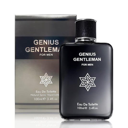 Genius Gentleman Cologne for Men Natural Eau de Toilette 3.4 Fl Oz with Whiskey,Iris,Woodsy Notes,Amber,Bergamot Notes Fragrance Alcohol-Free Luxury Men's Perfume for Daily Use