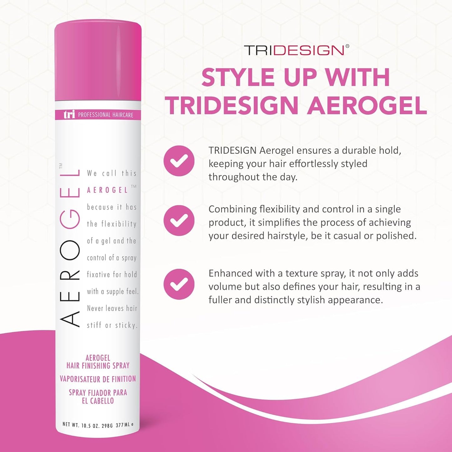 TRIDESIGN Aerogel Hairspray - Strong Hold Hair Finishing Spray for Volumizing & Control, Flexible Styling for All Hair Types, Non-Sticky and Scented - For Women and Men - Pack of 2 (10.5 Oz)