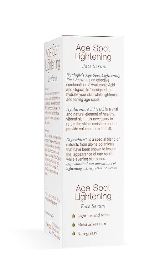 Age Spot Face Serum - Dark Spot Corrector Enriched w/Hyaluronic Acid & Gigawhite - Episilk Brightening Serum to Lighten & Tone Age Spots & Wrinkles & Fine Lines 1 Fl. oz. - Hyalogic Brand