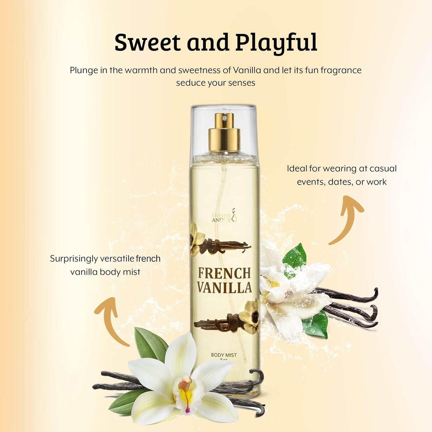 Body Spray For Women, French Vanilla spray Fragrance Body Mist, Unisex rich, comforting, & sweet aroma, 8 oz Fine Fragrance
