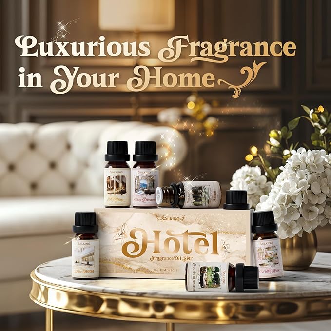 SALKING Hotel Fragrance Oils, Premium Essential Oil for Diffuser, Scented Oil Gift Set for Soap Candle Making - The Hotel, Santal, My Way, Day Dream, Secret Desires, White Tea