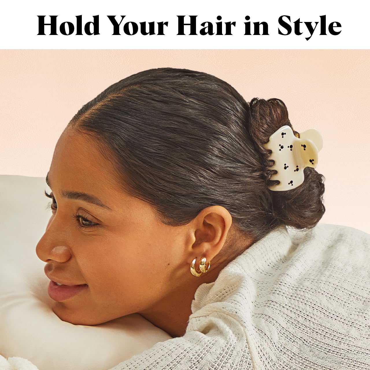 Kitsch & Mickey/Minnie Hair Claw with Rhinestones, Cute and Elegant Claw Clips for Girls, Great for All Hair Types, Recycled Plastic | Ideal Gifts for Women - 1pc (Cream)