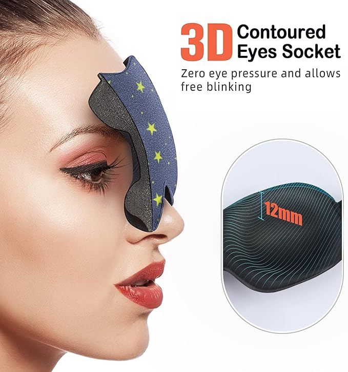 Cute Eye Mask Sleep Mask for Men Women Kids,2 Pack 3D Contoured Cup Sleeping Mask & Blindfold, Concave Molded Night Sleep Mask, Block Out Light (Stars &Black, 2 Count (Pack of 1))