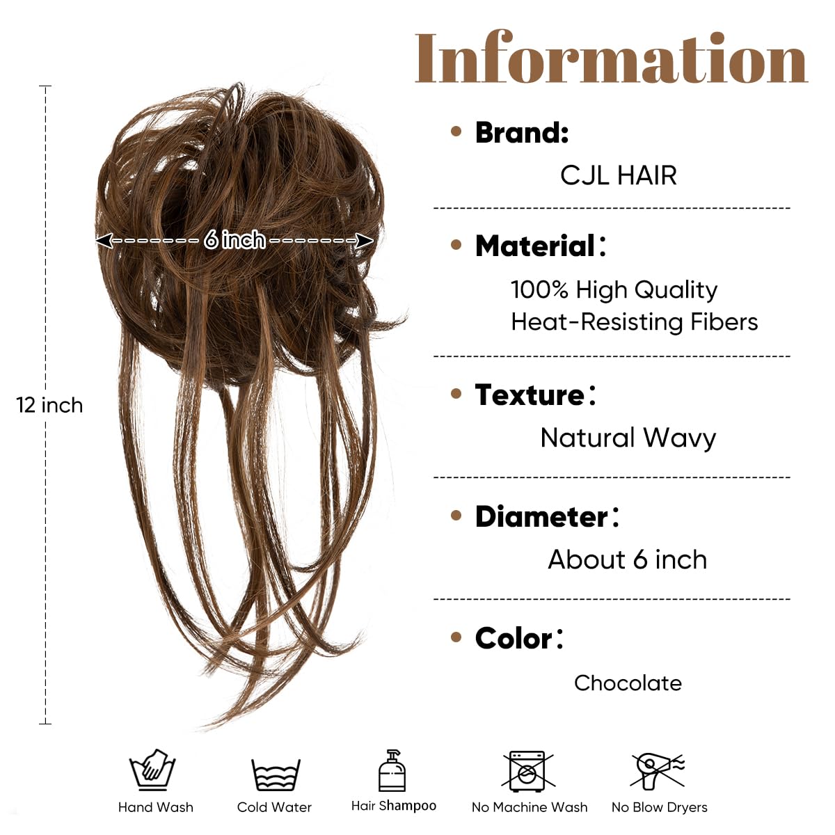 CJL HAIR Messy Bun Hair Piece Curly Hair Bun Extensions with Straight Tails Synthetic Hair Scrunchies Ponytail Hairpieces for Women Chocolate