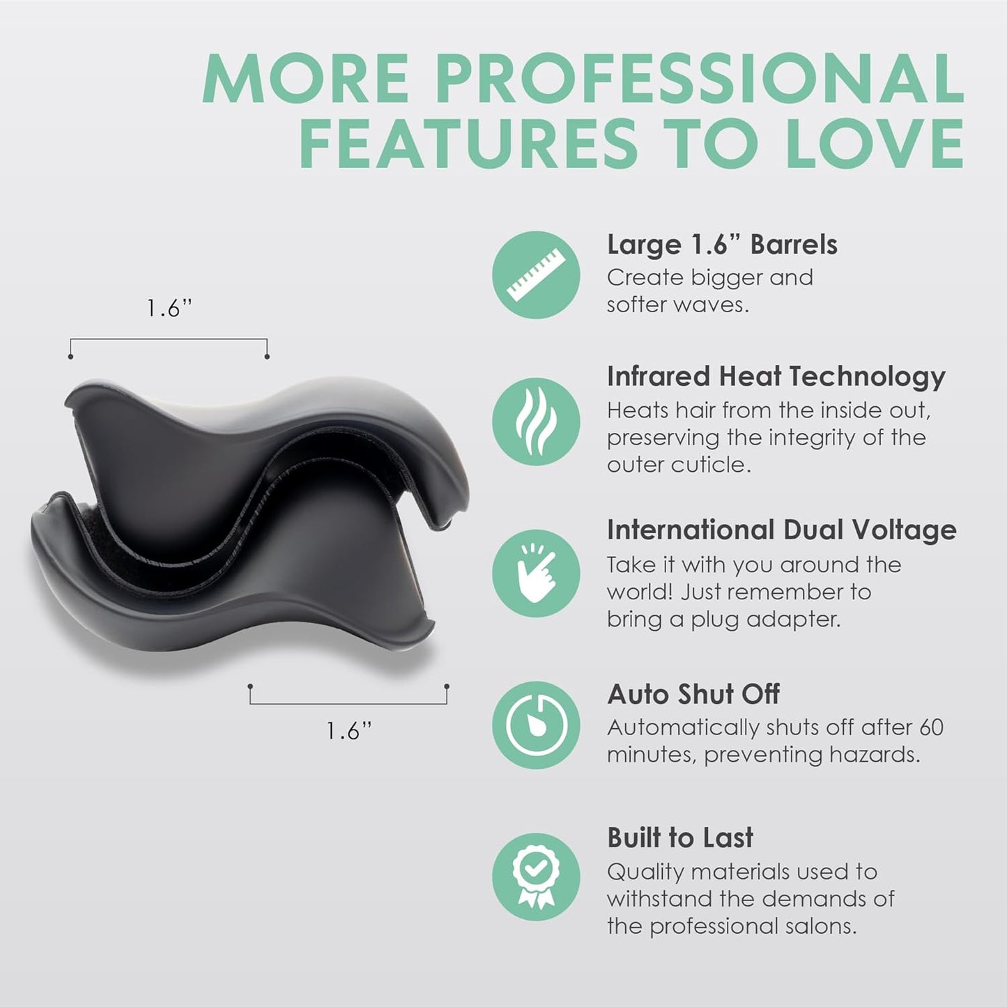 MINT Double Barrel Mermaid Hair Waver for Long Hair | Ionic Deep Waver Tool Creates Volume & Large Beach Waves | Wave Crimper Tool | Waving Iron with Adjustable Temperature