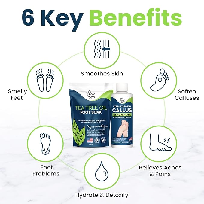 Tea Tree Oil Foot Cream - Moisturizing Athletes Foot Care For Dry Cracked Feet Cream - Heel & Callus Removal,& Tea Tree Foot Soak, Callus Remover Gel Foot File Pedicure Kit