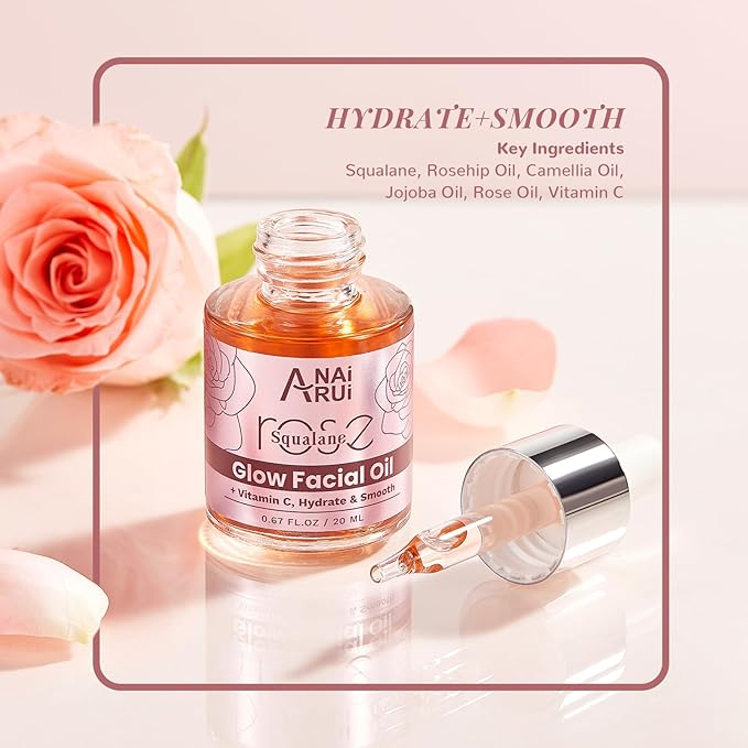 ANAiRUi Rose Skincare Gift Set, Mother's Day Gift for Women, Facial Skincare Kit for Women, Rose & Squalane Face wash and Moisturizer Set with Clay Mask, Face Cleanser and Facial Oil, Purify, Hydrate