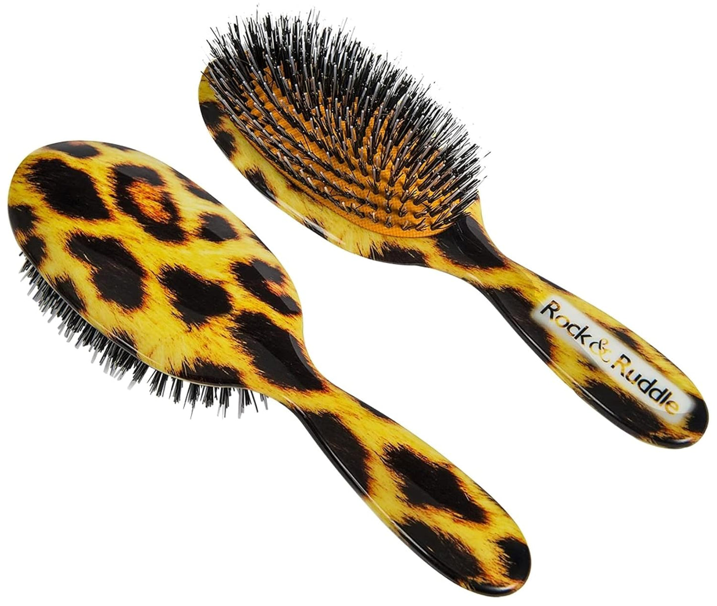 Rock & Ruddle Natural Mixed Boar Bristle Hair Brush for Women and Kids (Large, 21cm) - Perfect for Wet or Dry Hair, Detangling Smoothing Blowdrying - Designed & Made in UK - Leopard Print Design
