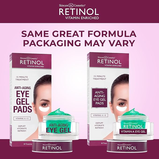 Retinol Anti-Aging Eye Gel Pads – Soothing Vitamin A Reduces Puffiness & Refreshes the Under Eye Area + Retinol Eye Gel - Reduces Puffiness & Dark Circles, Restores Elasticity.