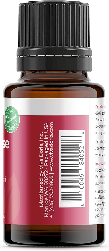Viva Doria Frankincense Essential Oil, 100% Pure, Natural Essential Oil, Undiluted, for Aromatherapy | Food Grade, 15 mL (0.5 Fluid Ounce)