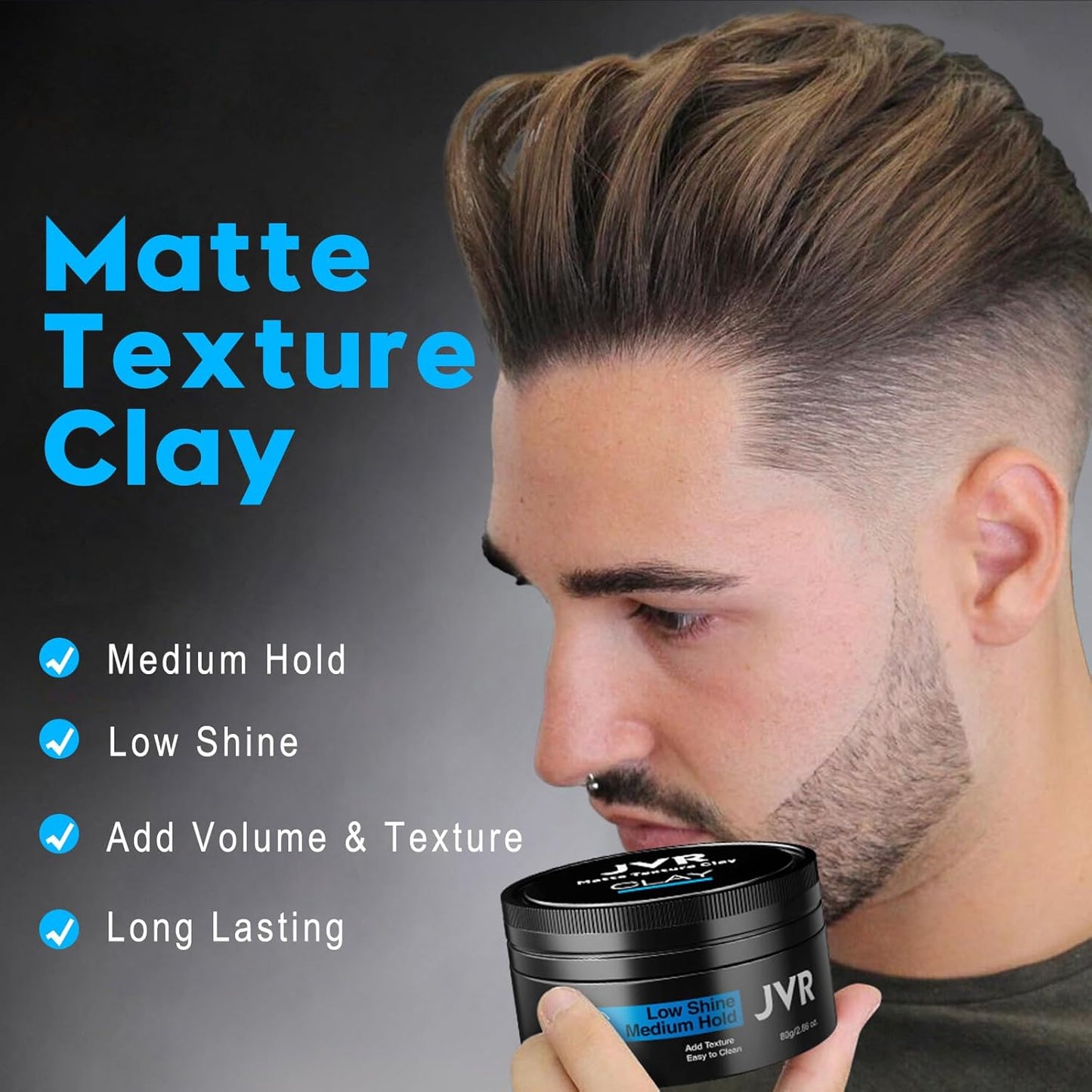 JVR Hair Clay for Men and Women, Medium Hold Matte Finish Texturizing Clay Hair Product Men with Natural and Organic Ingredients, Easy To Wash Out, For All Hairstyles Cream (2.86 oz)