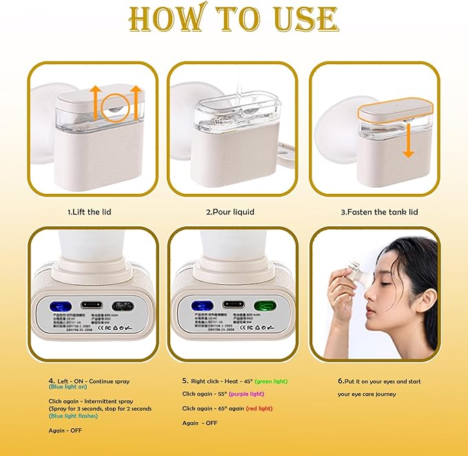 Relief Dry Eyes Spray Eye Heated Nano Mist Sprayer Portable Warm Compress Eyes Mister for Eyelid,Eye Skin SPA Eye Steam and Stye Mini Eye Drops Tool