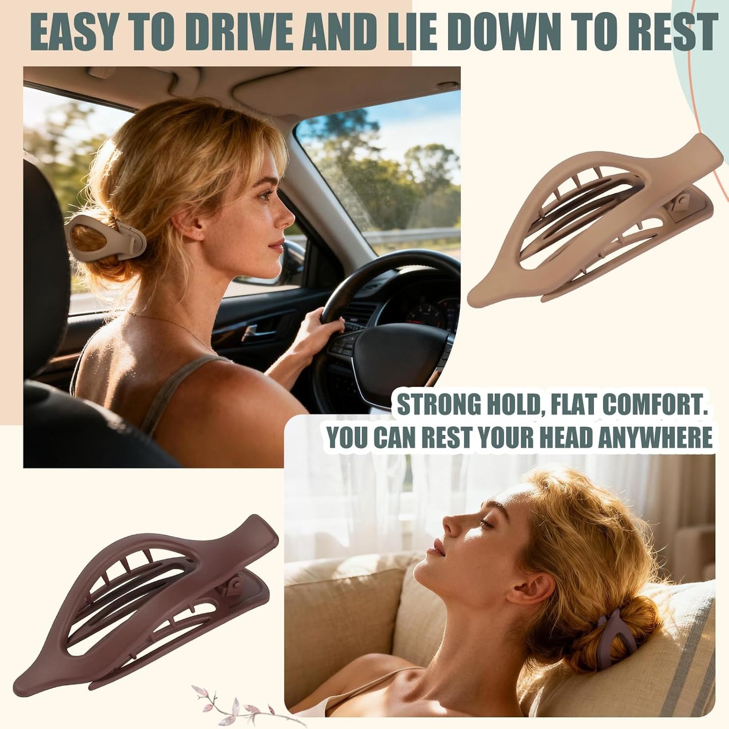 Flat Hair Clips for Women - 6 PCS French Flat Claw Clips Medium Hair Clips for Girls Large Hair Claw Clips for Thick or Thin Hair Strong Hold No Slip Hair Accessories for women (Basic)