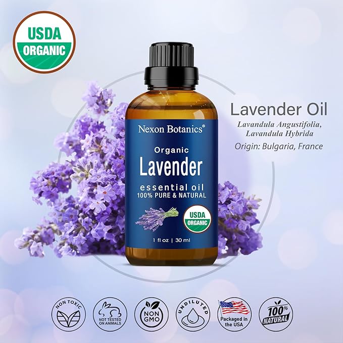 Organic Lavender Essential Oil 30 ml - Pure Natural Oils for Diffuser, Aromatherapy, Skin & Hair Care, Sleep Support - Aceite De Lavanda Orgánico - Nexon Botanics