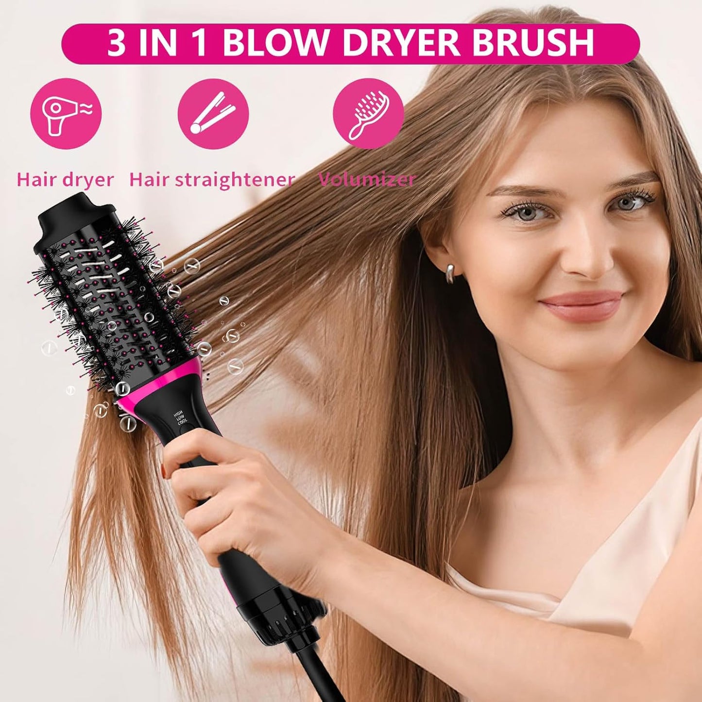 Hair Dryer Brush Blow Dryer Brush in One, Professional Hot Air Brush 4 in 1 One Step Hair Dryer and Styler Volumizer with Negative Ion for Drying, Straightening, Salon for All Hair Types