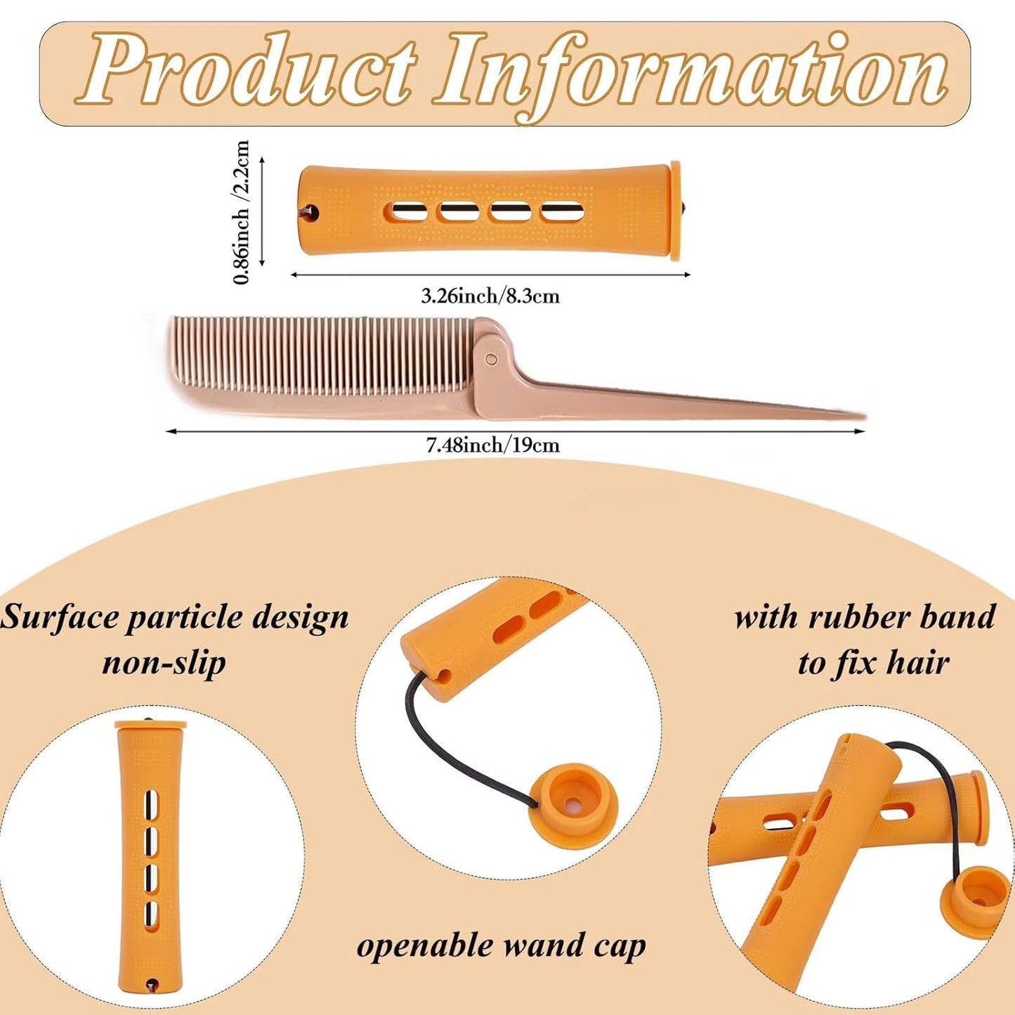 Orange Perm Rods Set for Natural Hair - 36pcs Cold Wave Rods Plastic Hair Rollers for Short Long Hair Curling Rod(36pcs Orange)