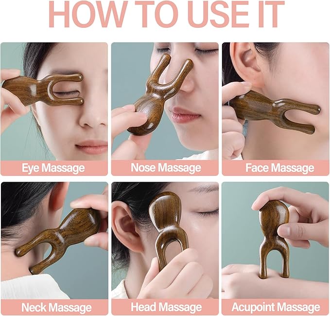 Wooden Gua Sha Facial Tools - Head Massager Sandalwood Wood Massage Tools for Face Nose Eye - Multifunctional Wood Therapy Massage Tools - Handheld Meridians Acupressure Tool - Gifts for Mom Wife