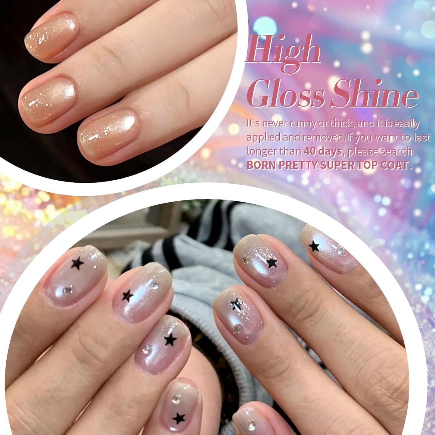 Born Pretty Magnetic Gel Nail Polish Pastel Cat Magnetic Eye Gel Polish Glitter Shimmer Auroras Magnetic Gel Nail Art Manicure Kit 6PCS