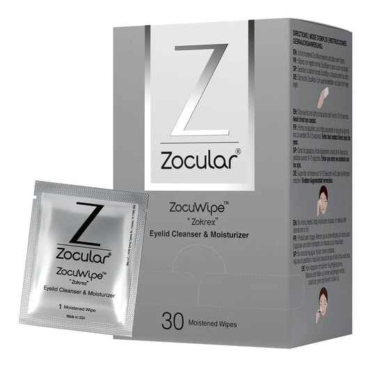 Zocuwipe Eyelid Wipes with Natural Okra Complex - Eyelid Cleanser and Moisturizer Pads for Irritated, Red Eyes from Dry Eye, Blepharitis 30ct