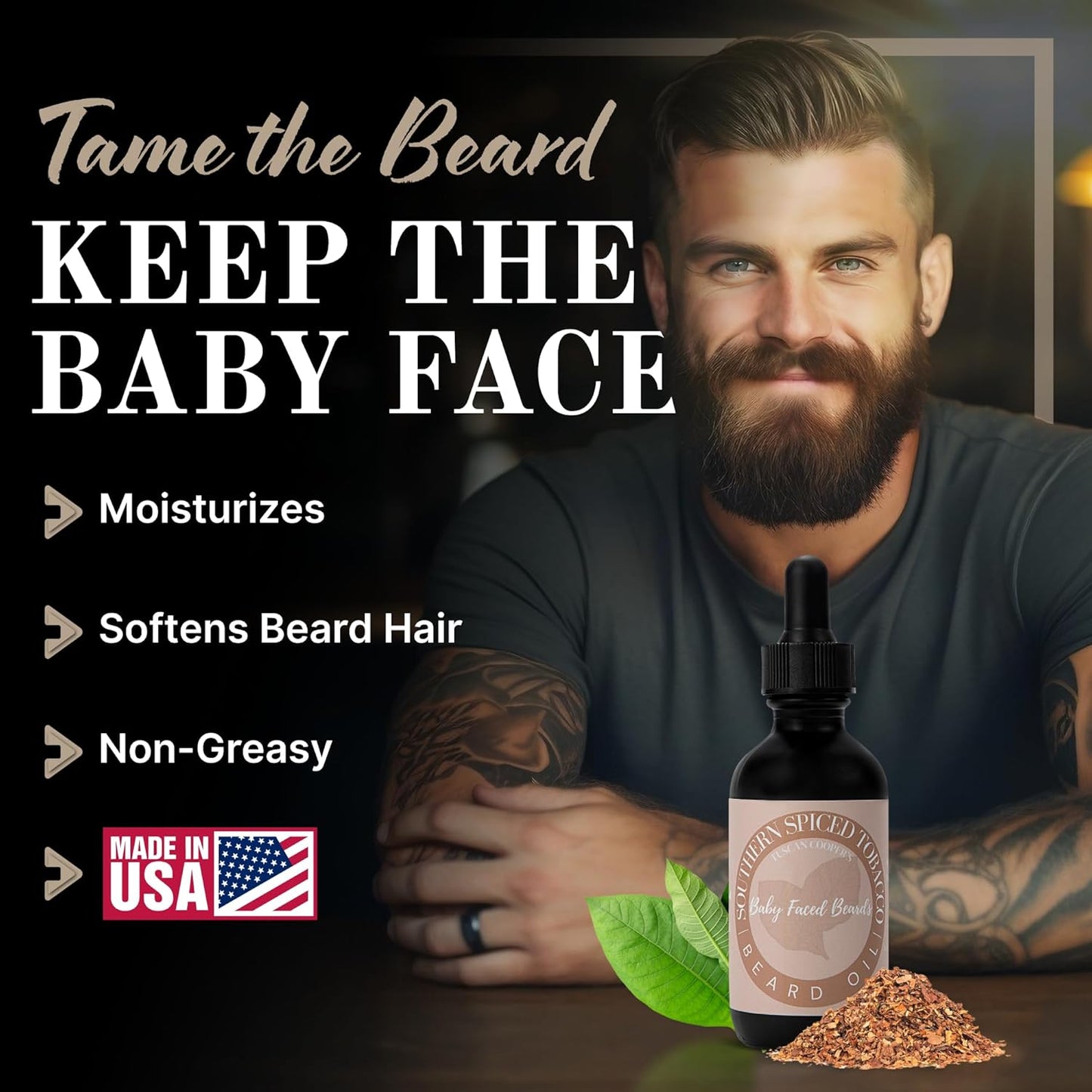 Tuscan Cooper's Baby Faced Beards Oil for Men - 3 Pack Bundle - Rawhide & Pear, Lumberjack, and Southern Spiced Tobacco Scents - Hydrating and Nourishing Beard Softener for All Hair Types