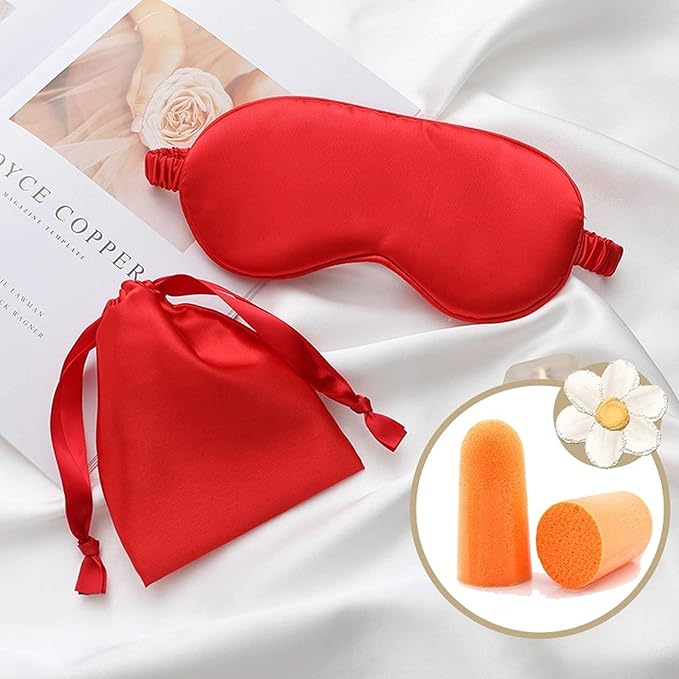 Silk Satin Sleeping Eye Mask, Red Sleep Eye Night Blindfold for Women and Men, Soft Breathable Blackout Eyeshade Eye Cover for Travel, Wedding Bridesmaid Gift