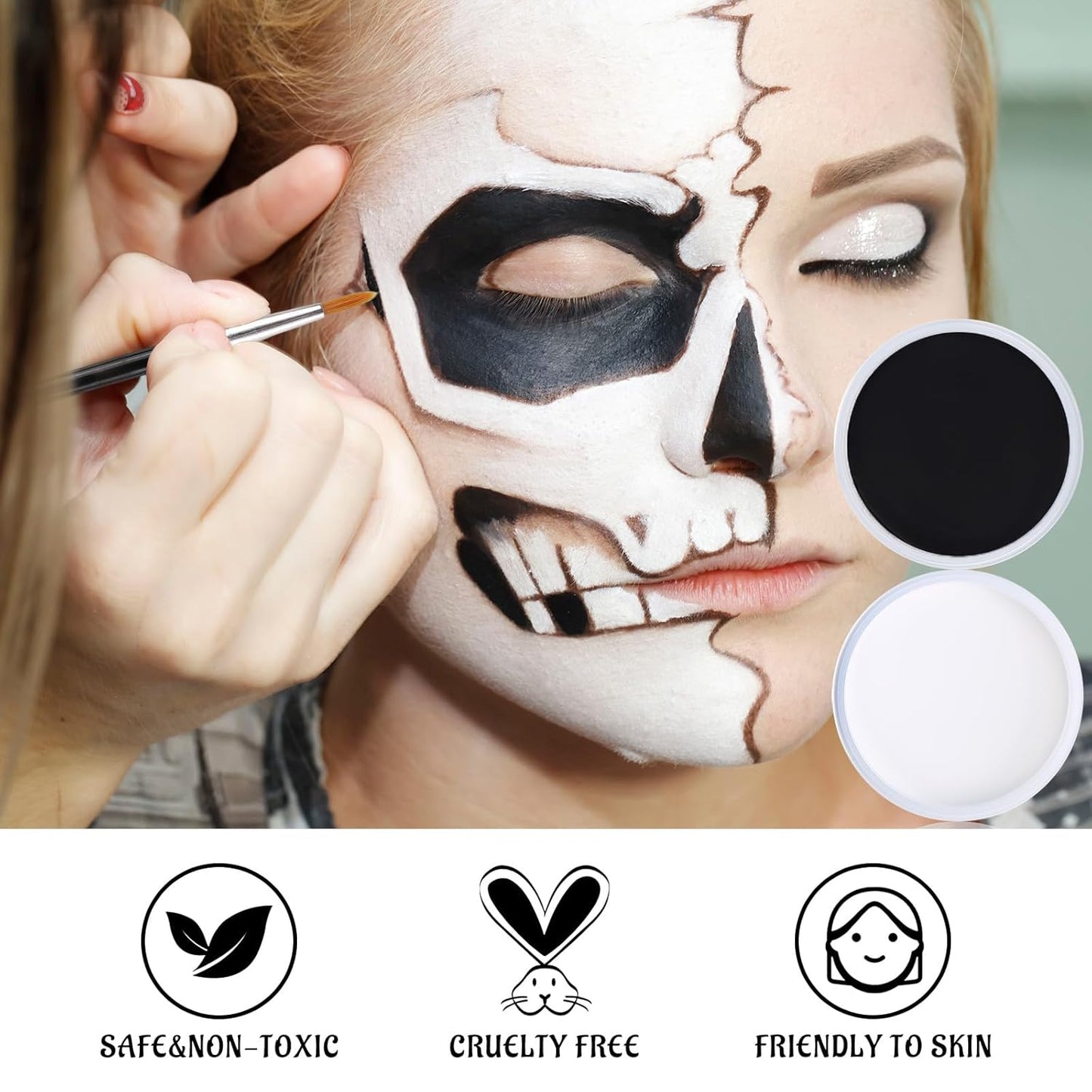 BOBISUKA Halloween Black and White Face Body Paint Set Oil Based Face Painting Kit for Adult Non Toxic Large Capacity Facepaint for Cosplay Clown Skeleton Vampire Special Effects Makeup