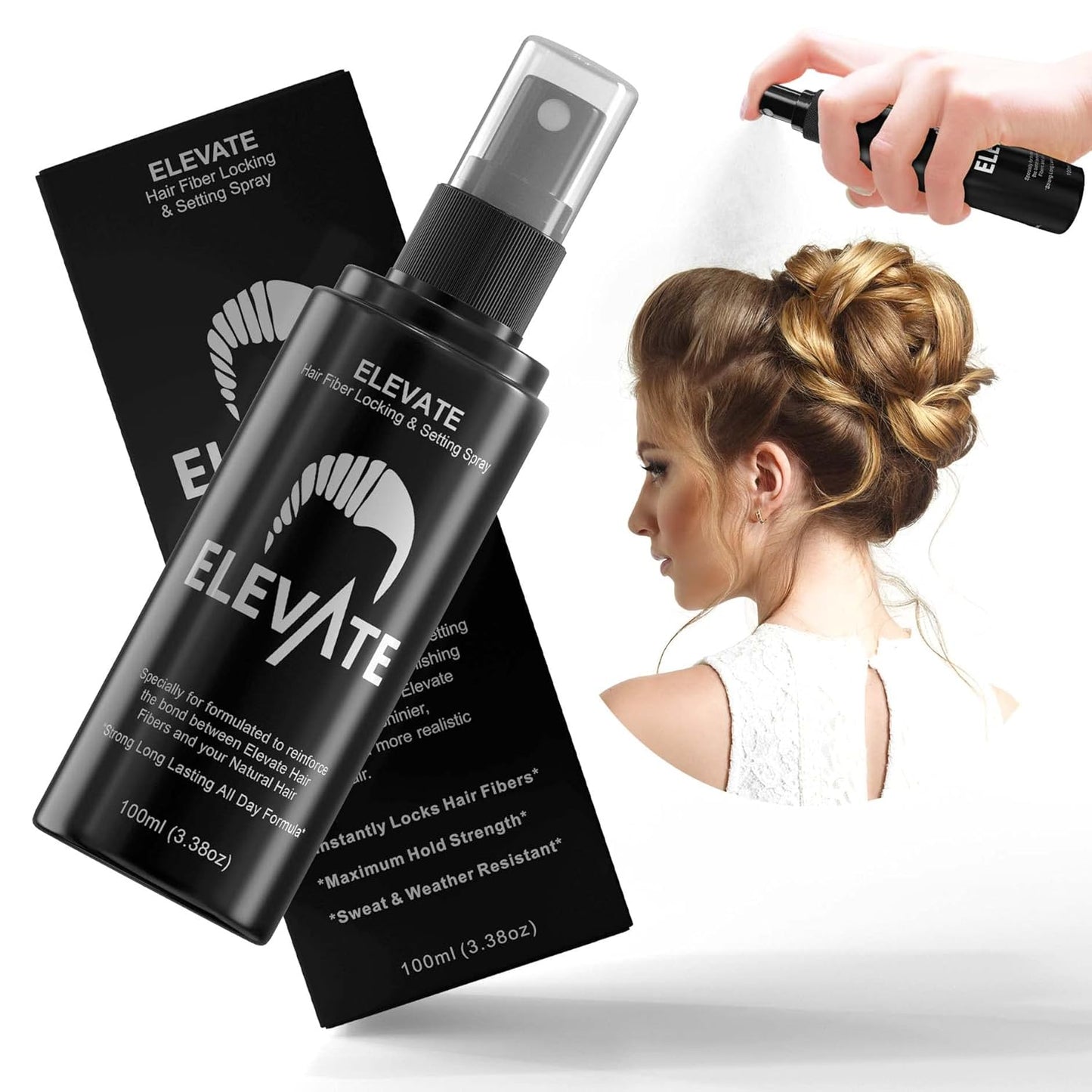 Elevate Hair Fiber Locking & Setting Hold Spray | New Advanced Long Lasting Formula | 2-6 Month Supply | Strong Formula for Wind, Sweat, and Weather Resistant for Men and Women