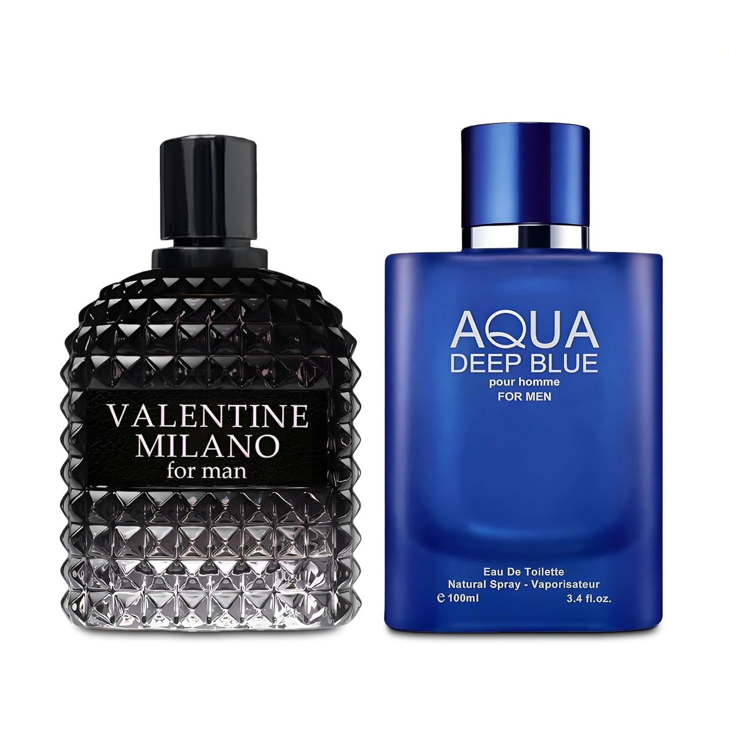 Valentine Milano/Aqua Deep Blue 2PCS Eau De Toilette for Men-Fresh, Romantic Scent Perfume for Men 3.4 Fl Oz Each Mens Cologne For All Skin Daily Used