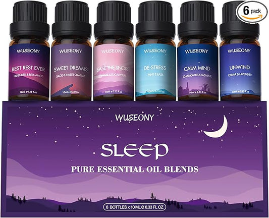 Sleep Essential Oils Set for Diffusers for Home, Set of 6 Essential Oil Blend Aromatherapy - Eucalyptus, Jasmine, Orange, Lavender, Cedar, Mint