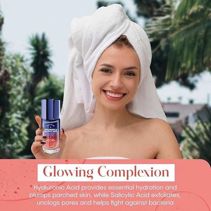 Hyaluronic Acid Facial Serum - Anti-Aging, Deep Hydration, Smooths & Cleanses - Salicylic Acid for Pore Cleansing - Dermatologist Tested, Korean Skin Care - 1.69 FL.OZ.