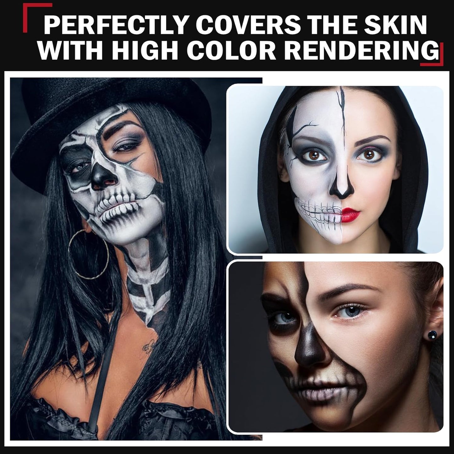 Black Face & Body Paint Palette - Oil Based Professional Makeup for Halloween, Clown, Stage, Zombie & Vampire