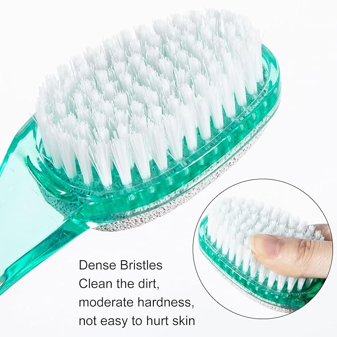 2 Pcs Foot Brush for Shower with Handle 2 in 1, Ooloveminso Large Foot Pumice Stone Brush Scrubber Foot File Calluses Remove Suitable for Horniness Foot Spa, Foot Care Smooth Skin (Green)