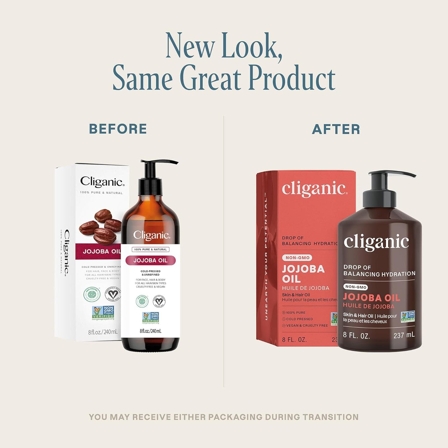 Cliganic Non-GMO Jojoba Oil for Skin, Hair & Face (8oz) | 100% Pure, Natural Cold Pressed Unrefined Hexane Free