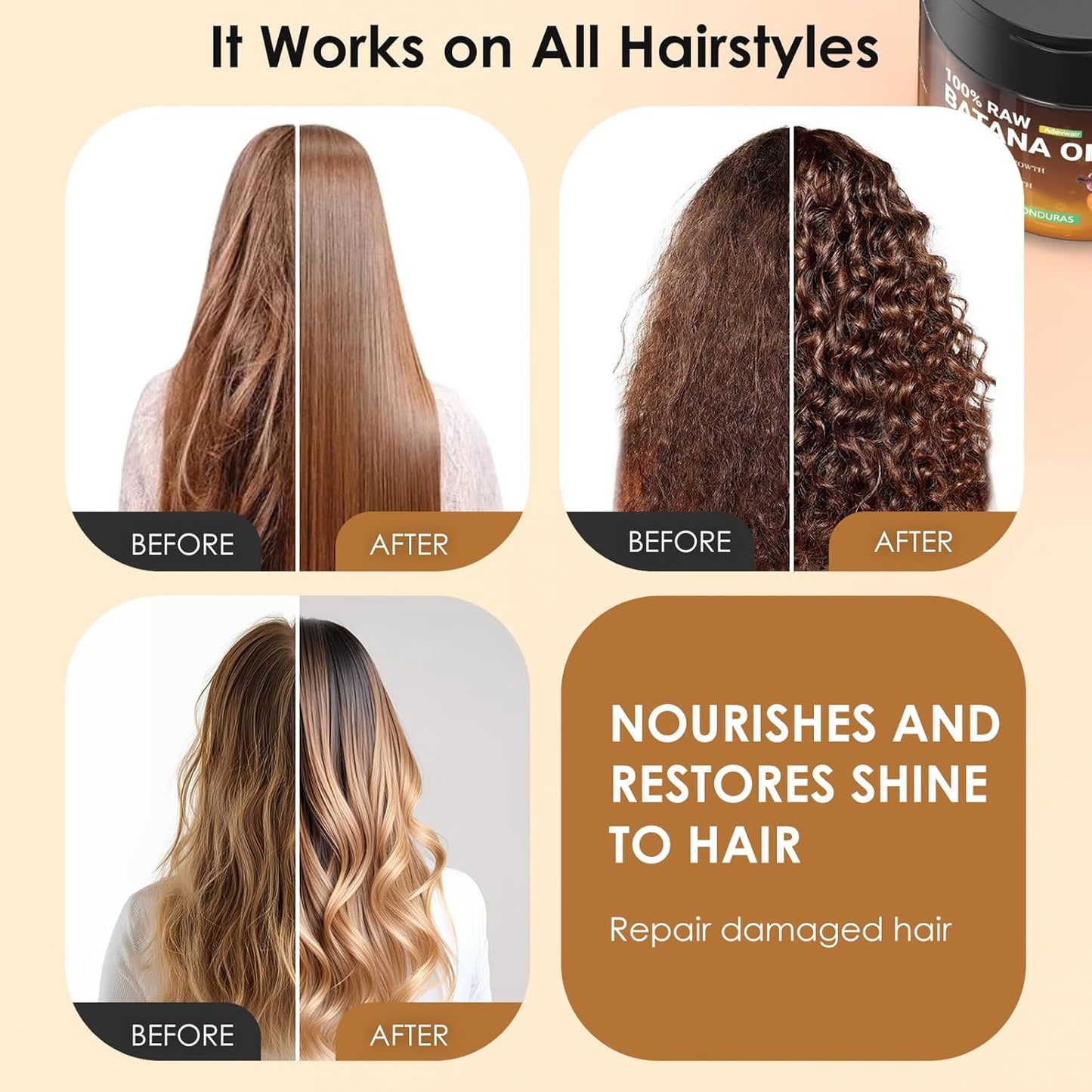 Batana Oil for Hair Growth, Dr Sebi 100% Pure Organic Natural Ingredients from Honduras Prevents Hair Loss, Enhances Thickness, Restores Dry Damaged Hair, 5.3oz