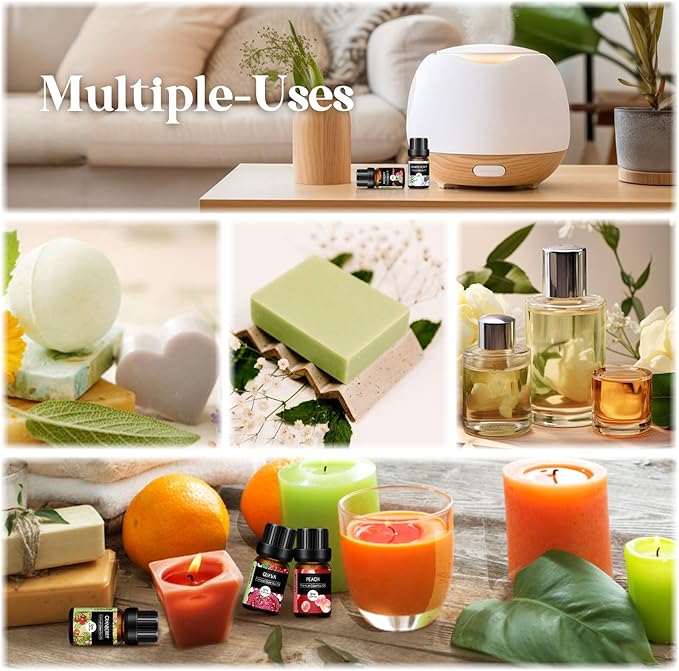 Fruity Essential Oils Set - Top 28 Fruit Fragrance Oil for Candle Making, Diffusers - Strawberry, Apple, Pineapple, Cucumber Melon, Cherry, Mango, Lemon, and Orange Scented Aromatherapy Oils