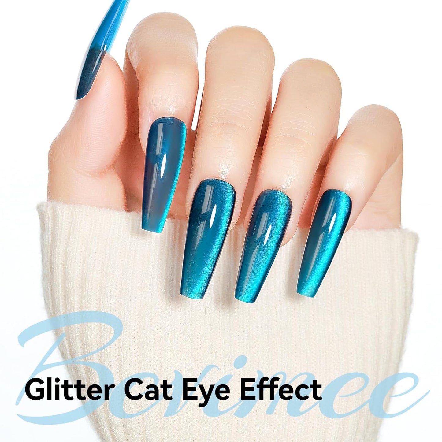 Cat Eye Gel Nail Polish, Sea Blue Jelly Glass Magnetic Nail Polish Magic Holographic Effect, Glitter UV Gel Sparkle Crystal Color for Nail Salon DIY At Home