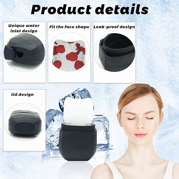 Ice Face Roller, Ice Roller for Face and Eye, V-Shaped Design, Food-Grade Leak-Proof Silicone Cube, Reusable Face Massage, Facial Beauty Ice Roller, Ice Mold for Face Beauty Gift for Women